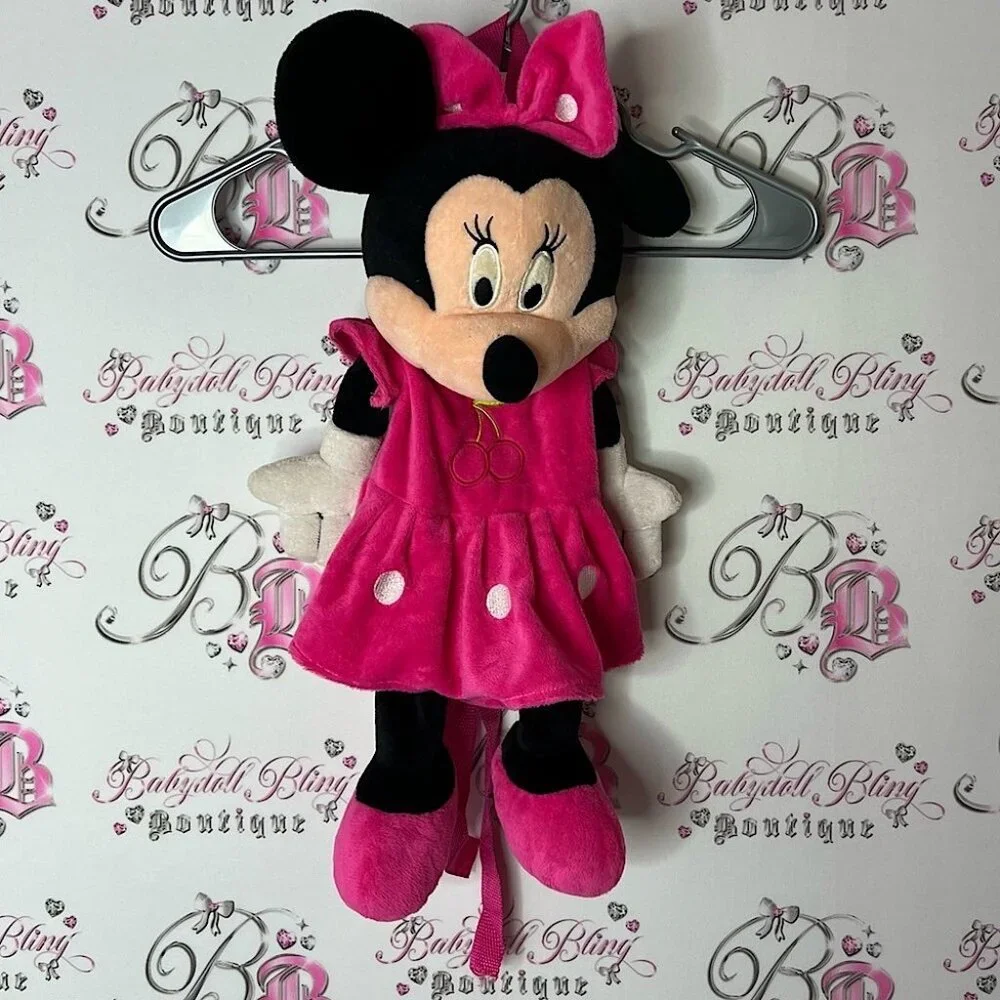 Disney backpack bag Minnie Mouse zip up cherries 🍒 Pink Plush Mouse